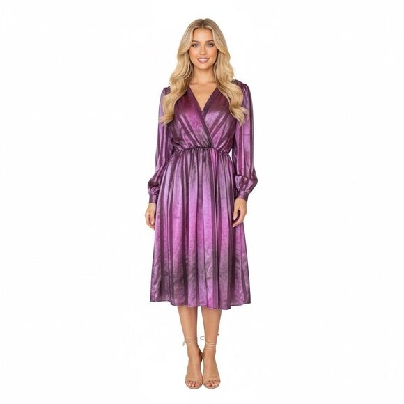 Vintage Strait Line 70s Purple Midi Dress - Picture 1 of 6